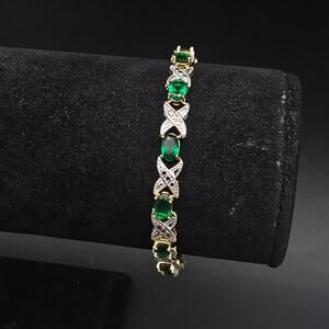 Dolce Giovanna Lab Created Emerald Bracelet X O Hugs Kisses Gold Tone